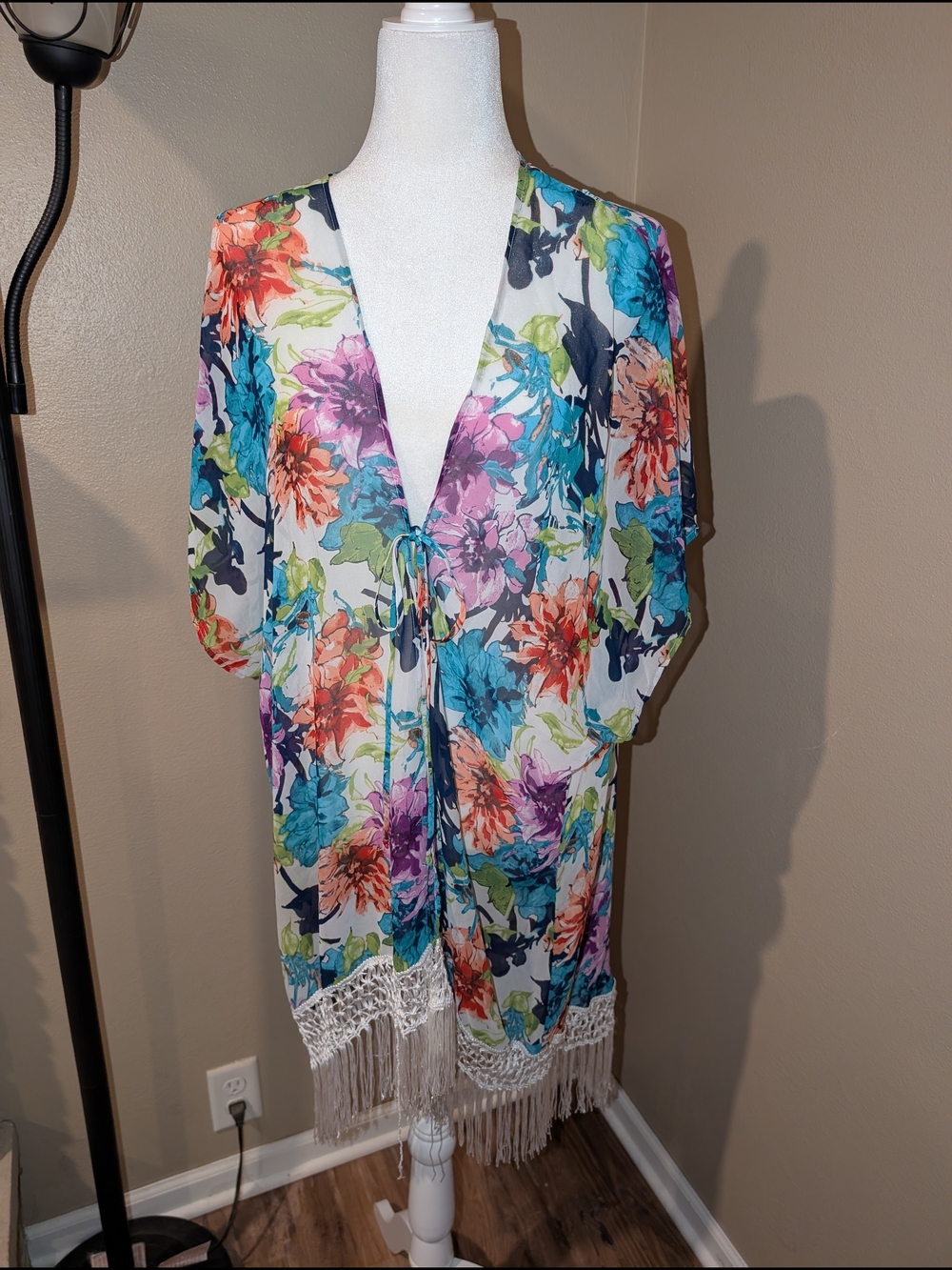 Catalina Teal and Coral Floral Beach Cover-Up
